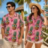 Personalized Cool Pineapple Hawaiian Shirt For Men And Women, Short Sleeve Pink Tropical Sunglasses Print, Custom Name Summer Button Down - View 1