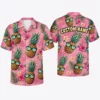 Personalized Cool Pineapple Hawaiian Shirt For Men And Women, Short Sleeve Pink Tropical Sunglasses Print, Custom Name Summer Button Down