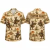Personalized Cowboy Dinosaur Hawaiian Shirt For Men And Women, Short Sleeve Vintage Western Desert Adventure Print, Custom Name Button Down