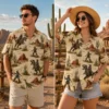 Personalized Cowboy Riding Dinosaur Hawaiian Shirt For Men And Women, Short Sleeve Western Desert Adventure Print, Custom Name Button Down - View 1