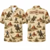 Personalized Cowboy Riding Dinosaur Hawaiian Shirt For Men And Women, Short Sleeve Western Desert Adventure Print, Custom Name Button Down
