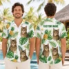 Personalized Cute Cat Tropical Hawaiian Shirt For Men And Women, Short Sleeve Funny Pet Lover Summer Print, Custom Name Button Down - View 1