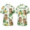Personalized Cute Cat Tropical Hawaiian Shirt For Men And Women, Short Sleeve Funny Pet Lover Summer Print, Custom Name Button Down