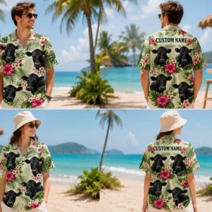 Personalized Cute Cow Floral Hawaiian Shirt For Men And Women, Short Sleeve Funny Farm Animal Island Vacation Print, Custom Name Summer Button Down - View 1