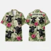Personalized Cute Cow Floral Hawaiian Shirt For Men And Women, Short Sleeve Funny Farm Animal Island Vacation Print, Custom Name Summer Button Down