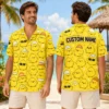 Personalized Cute Yellow Chick Hawaiian Shirt For Men And Women, Short Sleeve Funny Cartoon Bird Summer Print, Custom Name Button Down - View 1