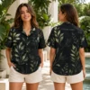 Personalized Dark Botanical Leaf Hawaiian Shirt For Men And Women, Short Sleeve Elegant Tropical Nature Vacation Print, Custom Name Summer Button Down - View 2
