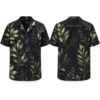 Personalized Dark Botanical Leaf Hawaiian Shirt For Men And Women, Short Sleeve Elegant Tropical Nature Vacation Print, Custom Name Summer Button Down