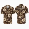 Personalized Dark Brown Floral Hawaiian Shirt For Men And Women, Short Sleeve Vintage Plumeria Island Vacation Print, Custom Name Summer Button Down