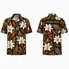 Personalized Dark Brown White Lily Hawaiian Shirt For Men And Women, Short Sleeve Elegant Botanical Resort Print, Custom Name Summer Button Down