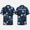 Personalized Dark Navy Cow Floral Hawaiian Shirt For Men And Women, Short Sleeve Funny Farm Animal Island Vacation Print, Custom Name Summer Button Down