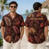 Personalized Dark Tropical Leaf Hawaiian Shirt For Men And Women, Short Sleeve Sunset Tone Vacation Print, Custom Name Summer Button Down - View 1