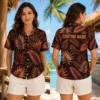 Personalized Dark Tropical Leaf Hawaiian Shirt For Men And Women, Short Sleeve Sunset Tone Vacation Print, Custom Name Summer Button Down - View 2
