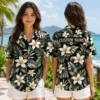 Personalized Dark Tropical Plumeria Hawaiian Shirt For Men And Women, Short Sleeve Sophisticated Botanical Island Vacation Print, Custom Name Summer Button Down - View 2