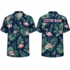 Personalized Deep Green Flamingo Hawaiian Shirt For Men And Women, Short Sleeve Tropical Jungle Vacation Print, Custom Name Summer Button Down