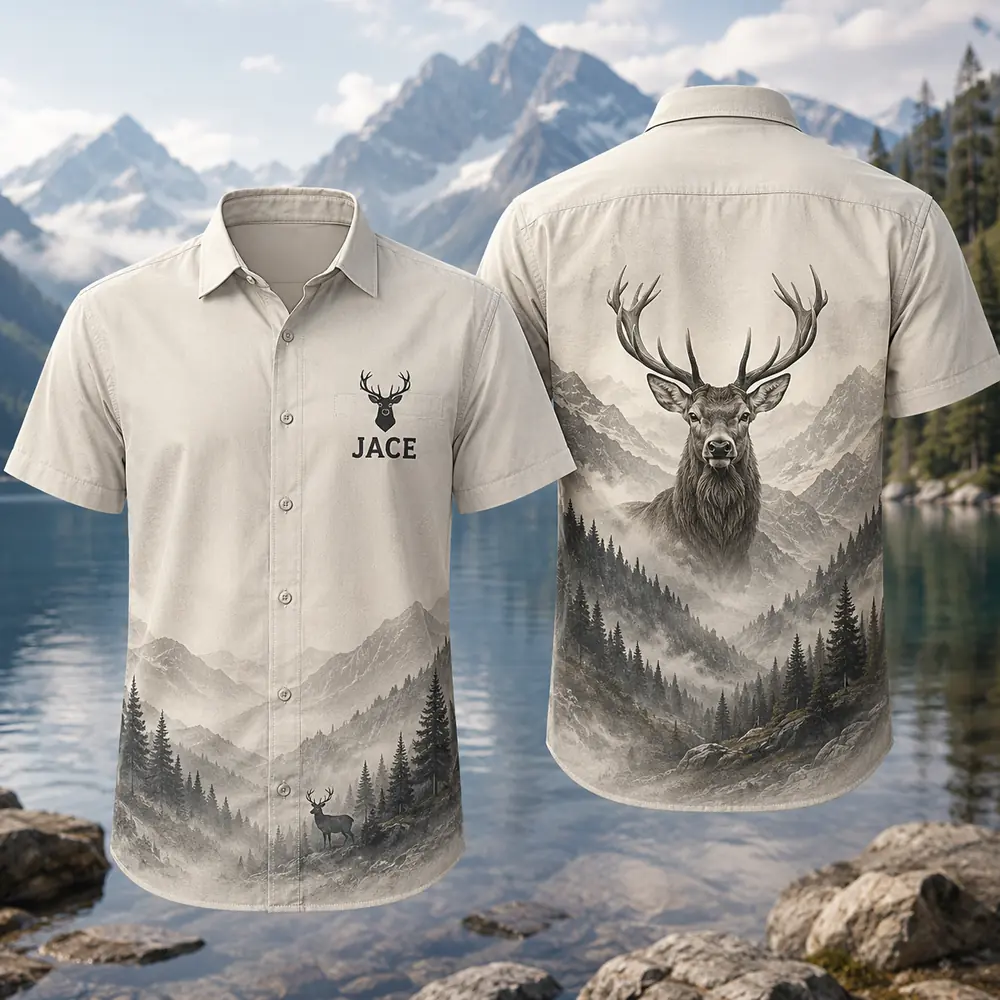 Personalized Deer Hunting Hawaiian Shirt For Men And Women, Short Sleeve Artistic Wildlife, Custom Name Summer Button Down - Style 3