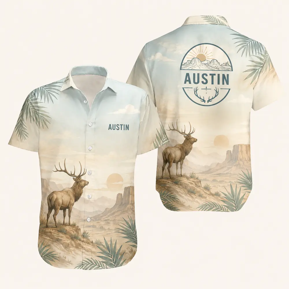 Personalized Deer Hunting Hawaiian Shirt For Men And Women, Short Sleeve Mountain Wildlife Print, Custom Name Summer Button Down - Style 10