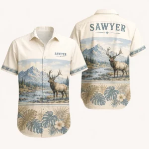Personalized Deer Hunting Hawaiian Shirt For Men And Women, Short Sleeve Mountain Wildlife Print, Custom Name Summer Button Down - Style 2