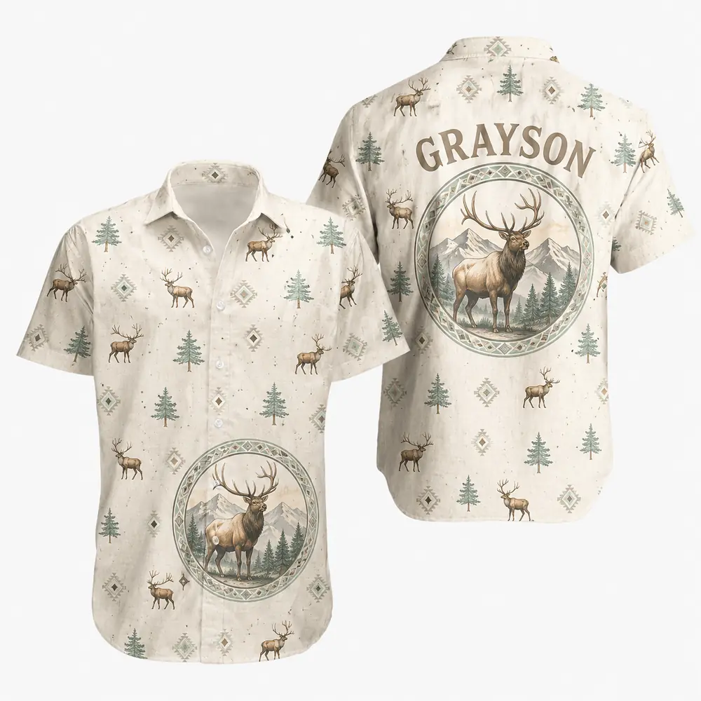 Personalized Deer Hunting Hawaiian Shirt For Men And Women, Short Sleeve Mountain Wildlife Print, Custom Name Summer Button Down - Style 4