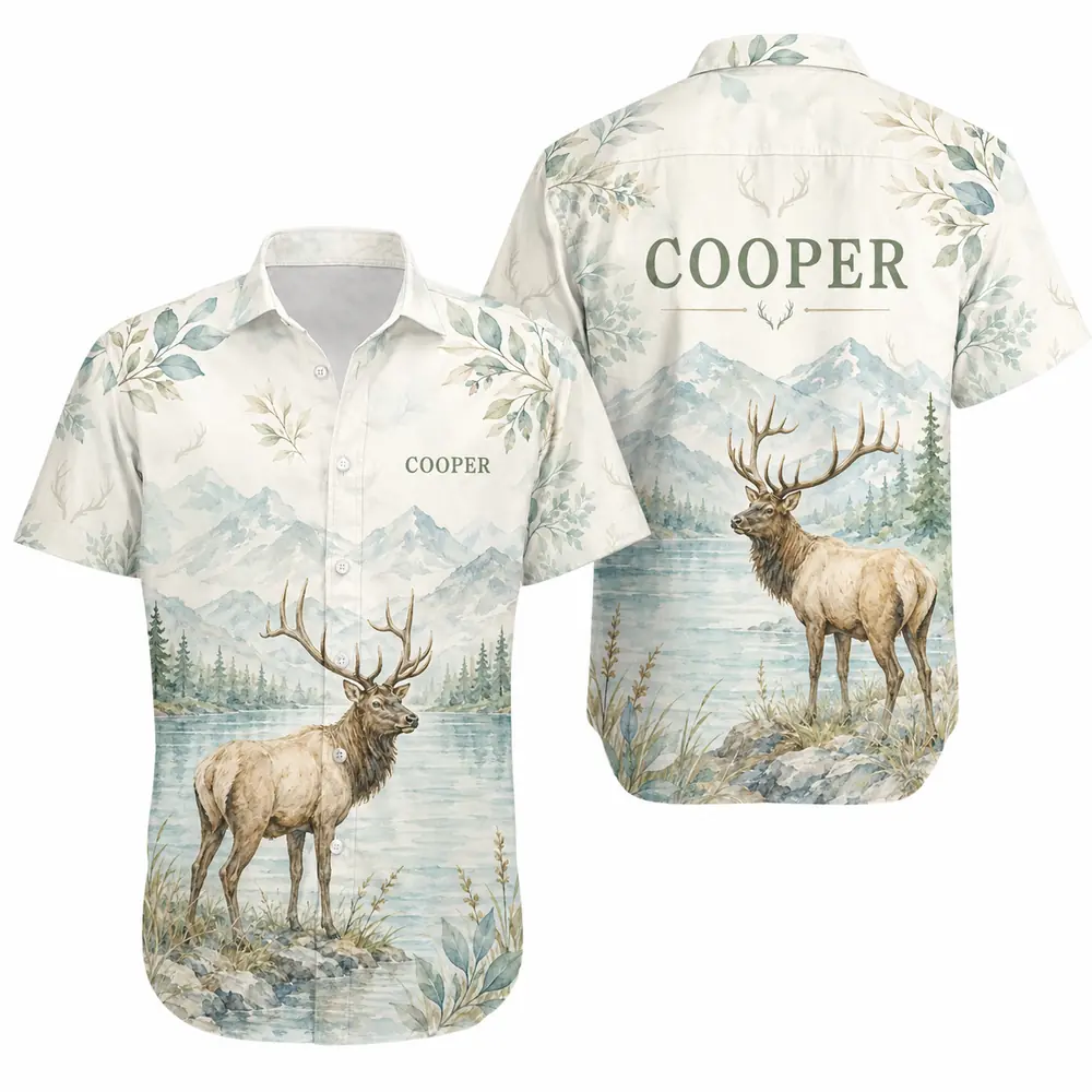 Personalized Deer Hunting Hawaiian Shirt For Men And Women, Short Sleeve Mountain Wildlife Print, Custom Name Summer Button Down - Style 7