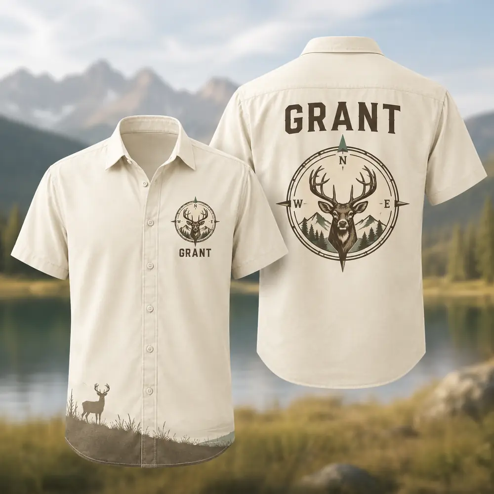 Personalized Deer Hunting Hawaiian Shirt For Men And Women, Short Sleeve Rustic Wilderness Print, Custom Name Summer Button Down - Style 1
