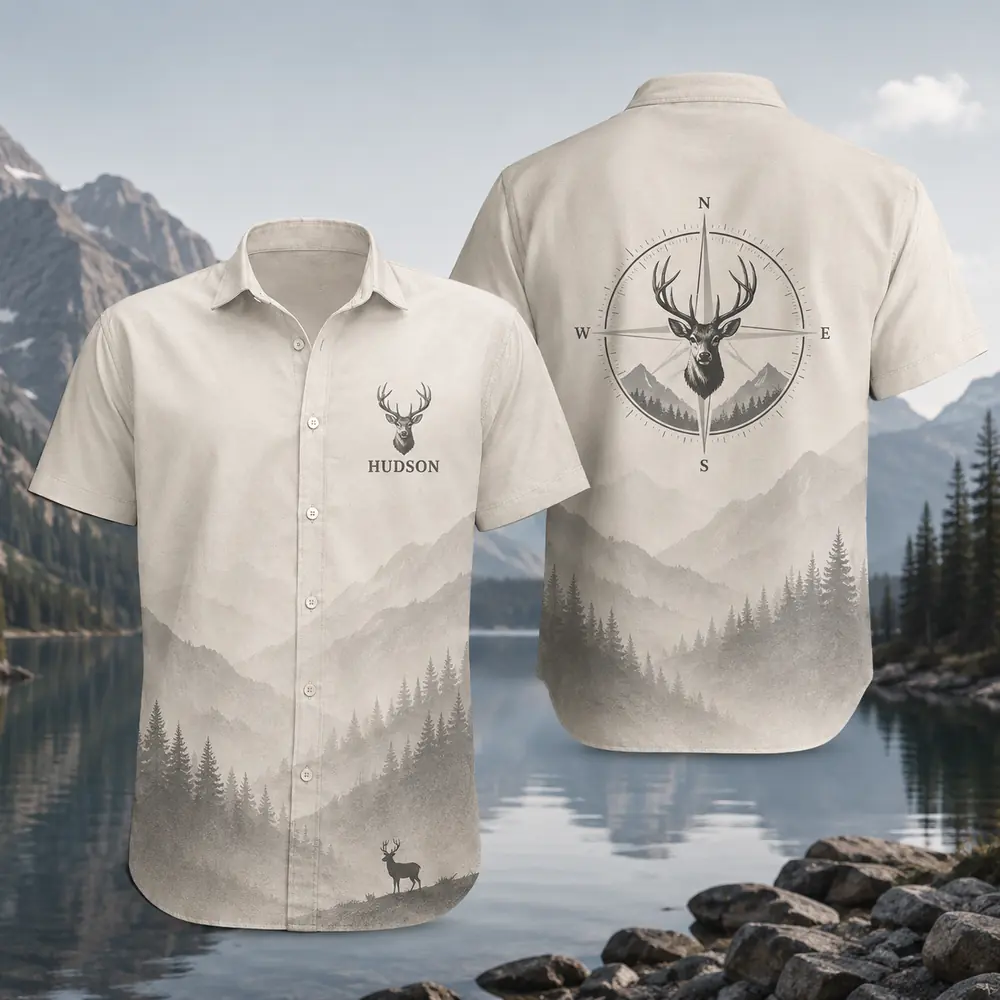 Personalized Deer Hunting Hawaiian Shirt For Men And Women, Short Sleeve Rustic Wilderness Print, Custom Name Summer Button Down - Style 12