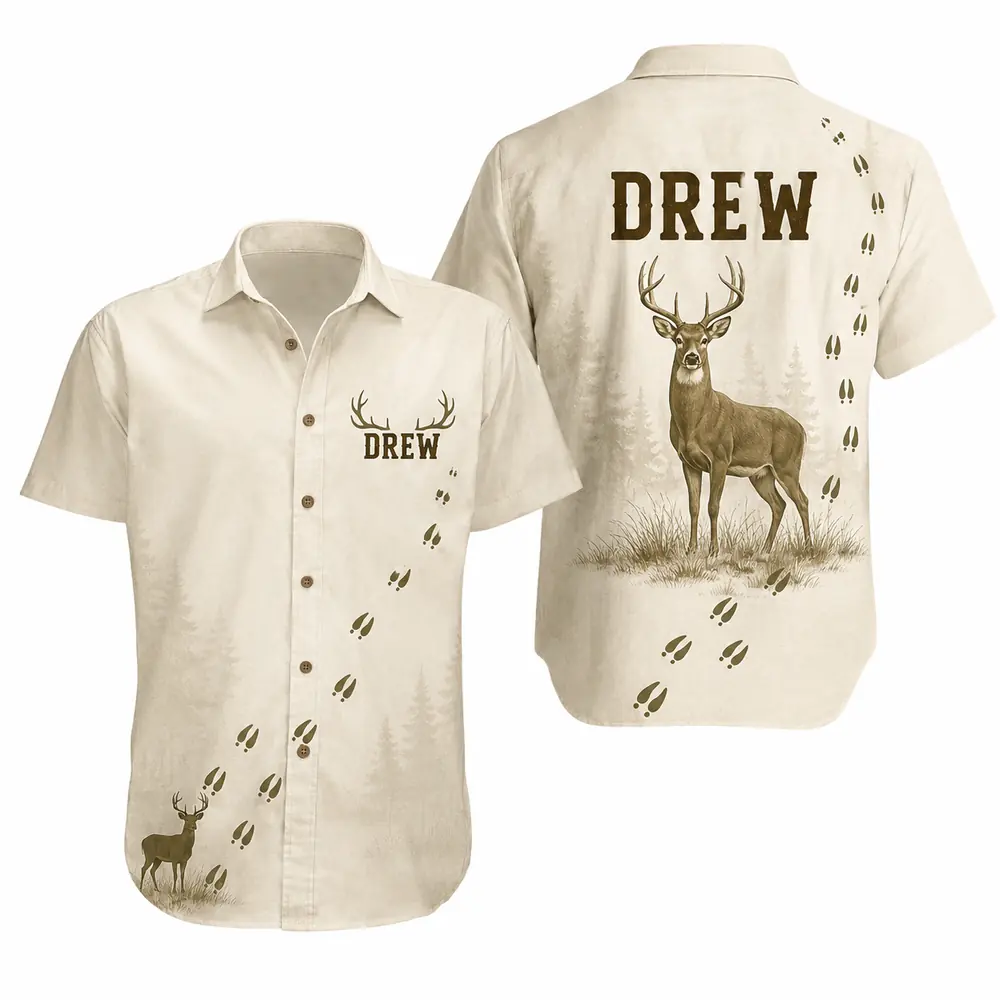 Personalized Deer Hunting Hawaiian Shirt For Men And Women, Short Sleeve Rustic Wilderness Print, Custom Name Summer Button Down - Style 4