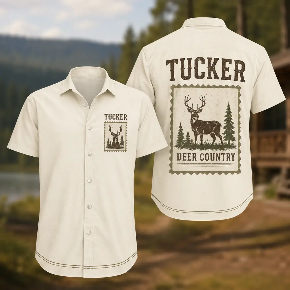 Personalized Deer Hunting Hawaiian Shirt For Men And Women, Short Sleeve Rustic Wilderness Print, Custom Name Summer Button Down - Style 5