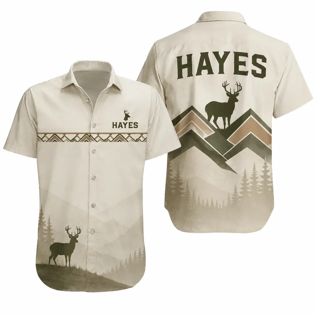 Personalized Deer Hunting Hawaiian Shirt For Men And Women, Short Sleeve Rustic Wilderness Print, Custom Name Summer Button Down - Style 7