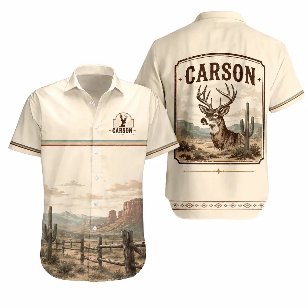 Personalized Deer Hunting Hawaiian Shirt For Men And Women, Short Sleeve Rustic Wilderness Print, Custom Name Summer Button Down - Style 9