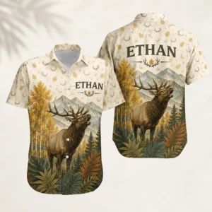 Personalized Deer Hunting Hawaiian Shirt For Men And Women, Short Sleeve Scenic Nature Print, Custom Name Summer Button Down - Style 2