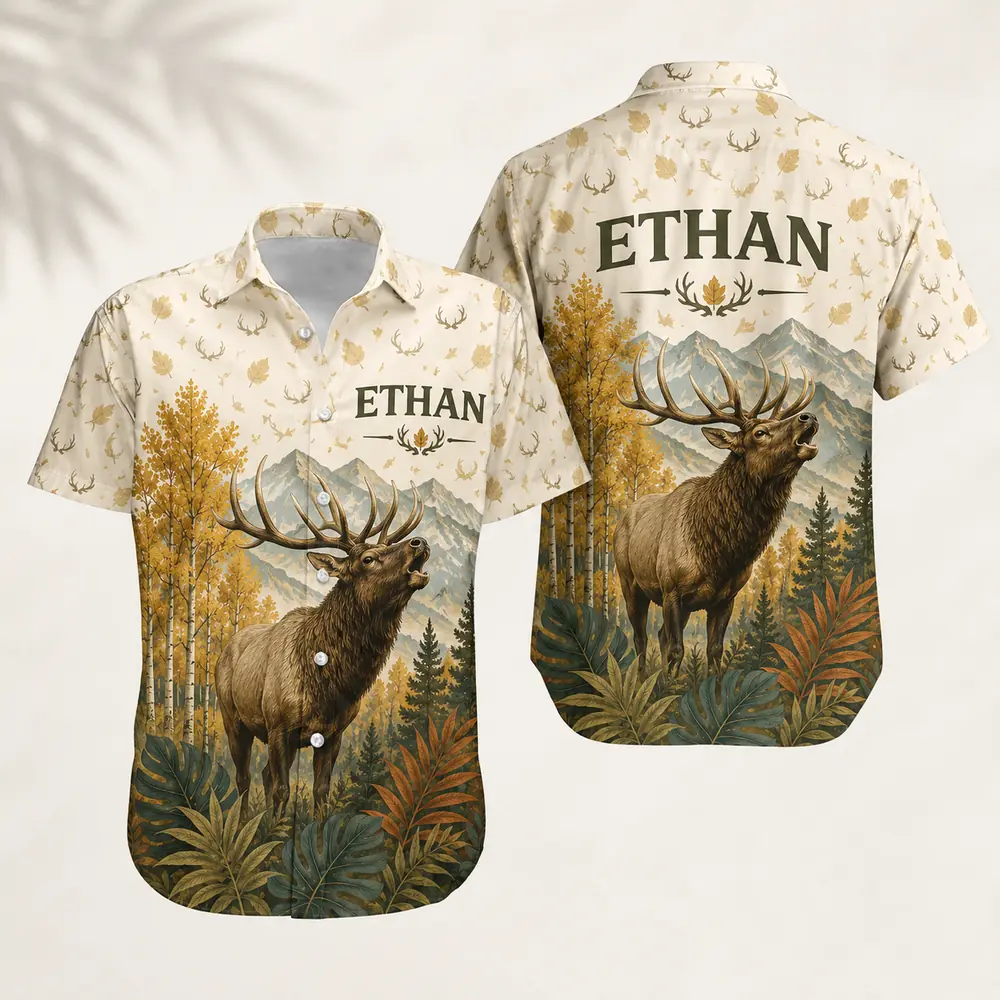 Personalized Deer Hunting Hawaiian Shirt For Men And Women, Short Sleeve Scenic Nature Print, Custom Name Summer Button Down - Style 2