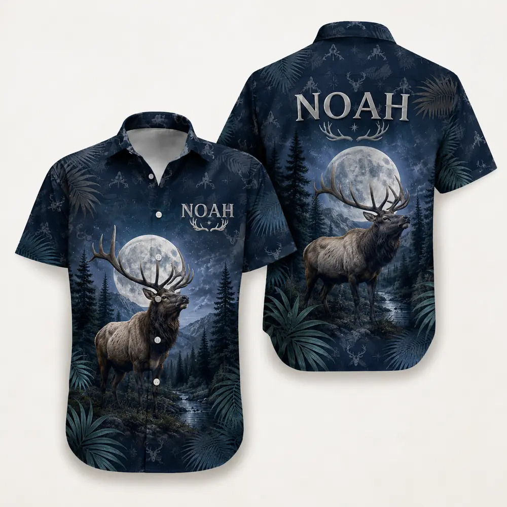 Personalized Deer Hunting Hawaiian Shirt For Men And Women, Short Sleeve Scenic Nature Print, Custom Name Summer Button Down - Style 4
