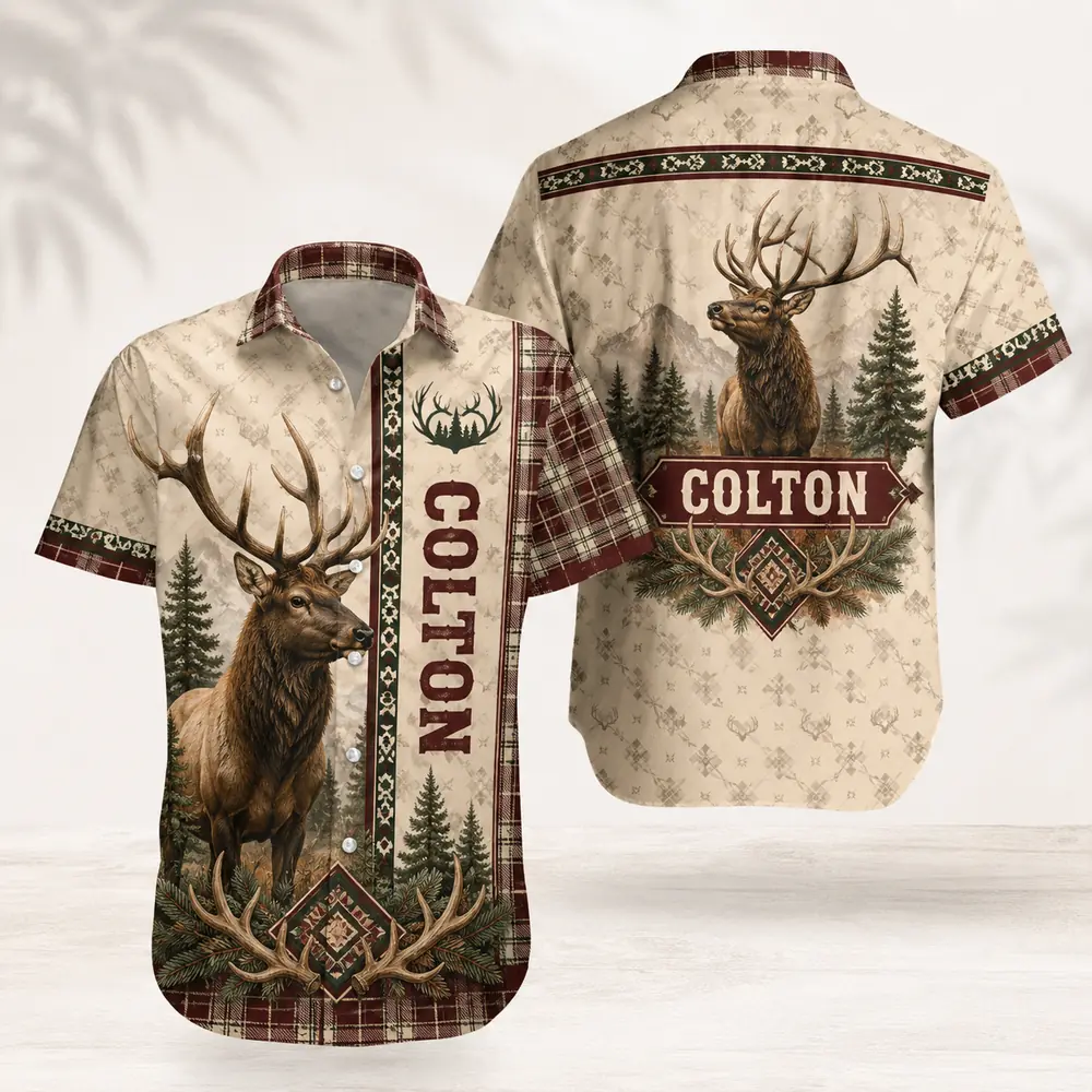 Personalized Deer Hunting Hawaiian Shirt For Men And Women, Short Sleeve Scenic Nature Print, Custom Name Summer Button Down - Style 5
