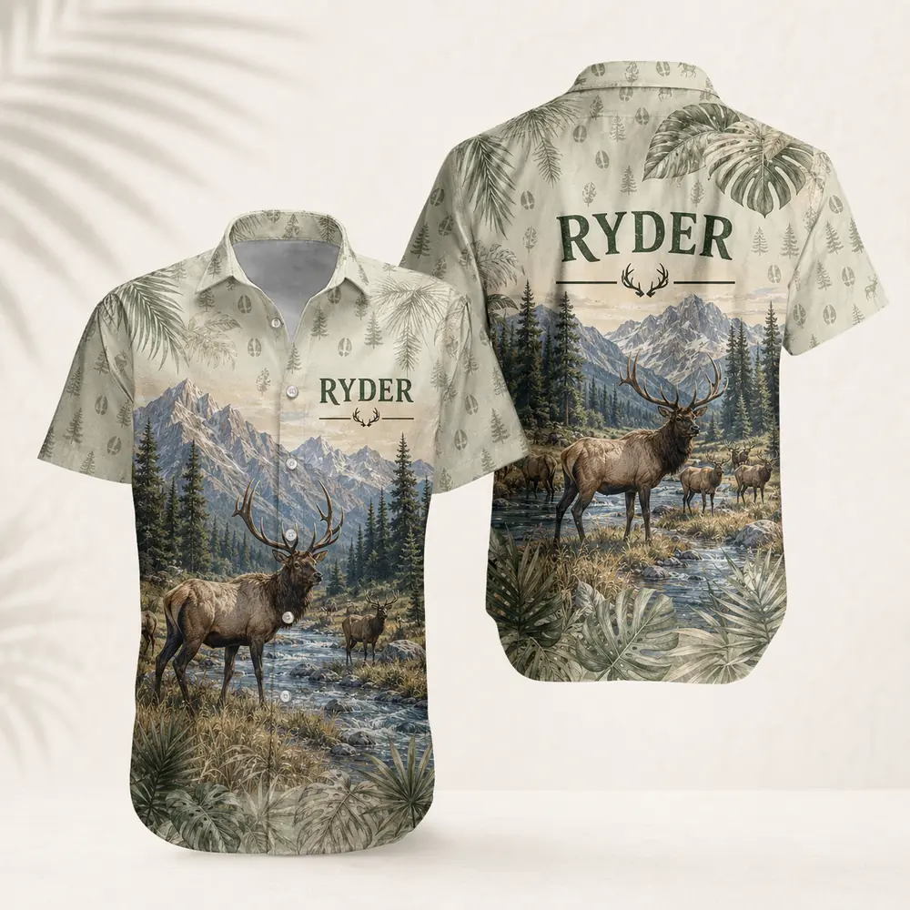 Personalized Deer Hunting Hawaiian Shirt For Men And Women, Short Sleeve Scenic Nature Print, Custom Name Summer Button Down - Style 6