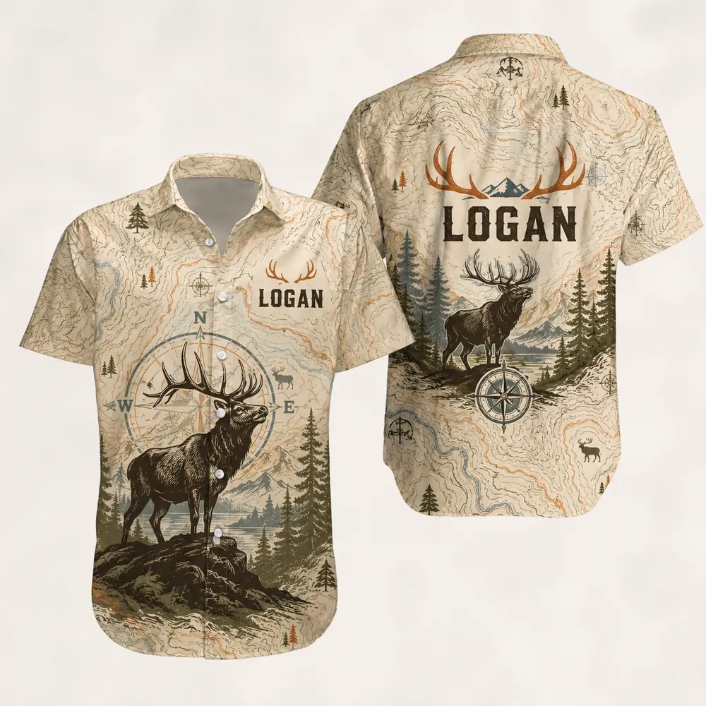 Personalized Deer Hunting Hawaiian Shirt For Men And Women, Short Sleeve Scenic Nature Print, Custom Name Summer Button Down - Style 7