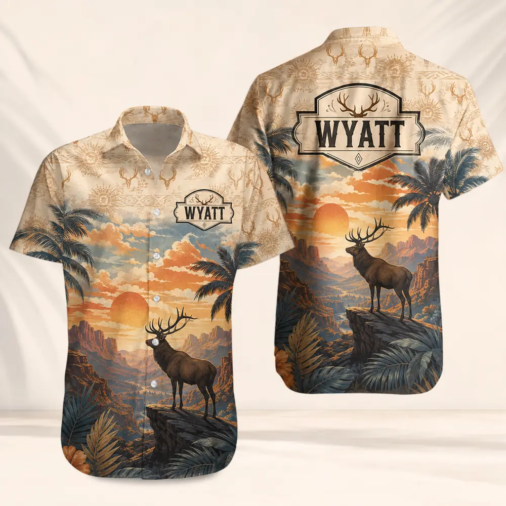 Personalized Deer Hunting Hawaiian Shirt For Men And Women, Short Sleeve Scenic Nature Print, Custom Name Summer Button Down - Style 8