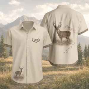 Personalized Deer Hunting Hawaiian Shirt For Men And Women, Short Sleeve Vintage Forest Print, Custom Name Summer Button Down - Style 1
