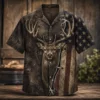 Personalized Deer Hunting Hawaiian Shirt For Men, Short Sleeve American Flag Wildlife Print, Custom Name Summer Button Down - Style 1