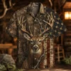 Personalized Deer Hunting Hawaiian Shirt For Men, Short Sleeve American Flag Wildlife Print, Custom Name Summer Button Down - Style 10
