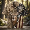 Personalized Deer Hunting Hawaiian Shirt For Men, Short Sleeve American Flag Wildlife Print, Custom Name Summer Button Down - Style 2