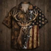 Personalized Deer Hunting Hawaiian Shirt For Men, Short Sleeve American Flag Wildlife Print, Custom Name Summer Button Down - Style 3