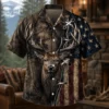 Personalized Deer Hunting Hawaiian Shirt For Men, Short Sleeve American Flag Wildlife Print, Custom Name Summer Button Down - Style 5