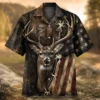 Personalized Deer Hunting Hawaiian Shirt For Men, Short Sleeve American Flag Wildlife Print, Custom Name Summer Button Down - Style 6