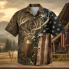 Personalized Deer Hunting Hawaiian Shirt For Men, Short Sleeve American Flag Wildlife Print, Custom Name Summer Button Down - Style 8