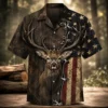 Personalized Deer Hunting Hawaiian Shirt For Men, Short Sleeve American Flag Wildlife Print, Custom Name Summer Button Down - Style 9