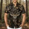 Personalized Deer Hunting Hawaiian Shirt For Men, Short Sleeve Dark Forest Camo Print, Custom Name Summer Button Down - Style 1