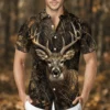 Personalized Deer Hunting Hawaiian Shirt For Men, Short Sleeve Dark Forest Camo Print, Custom Name Summer Button Down - Style 5