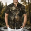 Personalized Deer Hunting Hawaiian Shirt For Men, Short Sleeve Dark Forest Camo Print, Custom Name Summer Button Down - Style 6