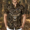 Personalized Deer Hunting Hawaiian Shirt For Men, Short Sleeve Dark Forest Camo Print, Custom Name Summer Button Down - Style 7